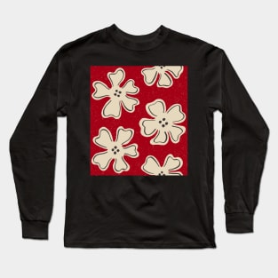 Pattern of button flowers on ruby red Long Sleeve T-Shirt